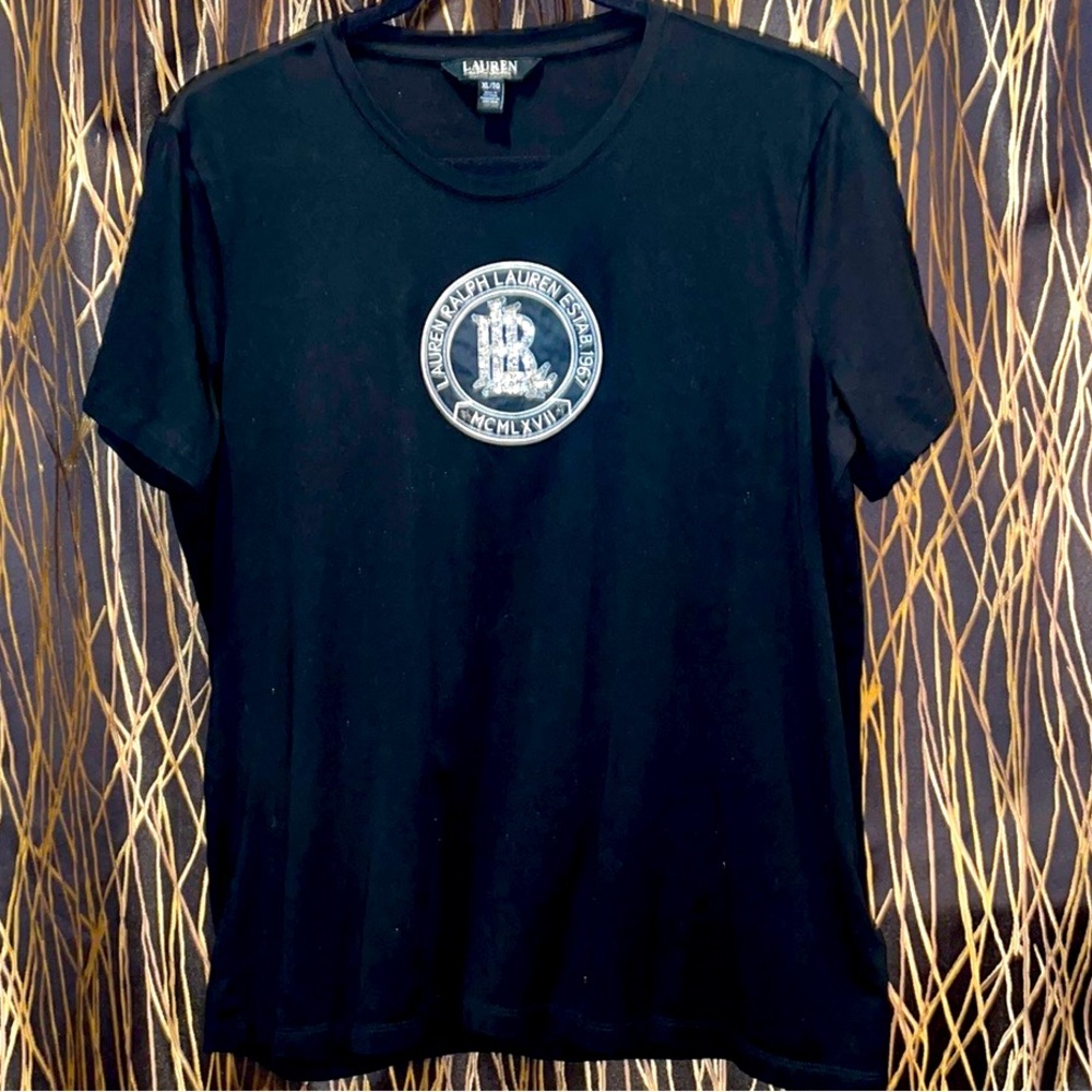 Lauren Ralph Lauren XL/ TG Large Emblem Crest Logo Beading RLL Black T-Shirt